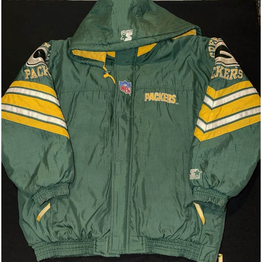 Green Bay Packers Starter Pro Line  NFL Hooded Jacket Green/Yellow Mens XL